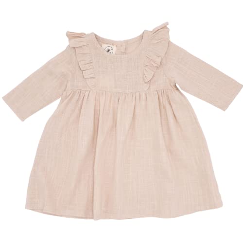 KURT KIDS Kleid OHNE Höschen/Bloomer Set aus Leinen und Bio Baumwolle Bekleidung Boho Vintage Newborn 0-24 Monate Babykleidung Baby Mädchen Kleidung Outfit (2-3 Jahre, Beige) von KURT KIDS