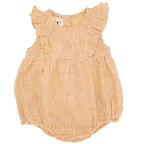 KURT KIDS Strampler Langarm Boho Vintage Newborn bis 2 Jahre Bio Baumwolle Babykleidung Baby Mädchen Kleidung Outfit Langarm Body (Kurzarm Gelb, 6-12 Monate) von KURT KIDS