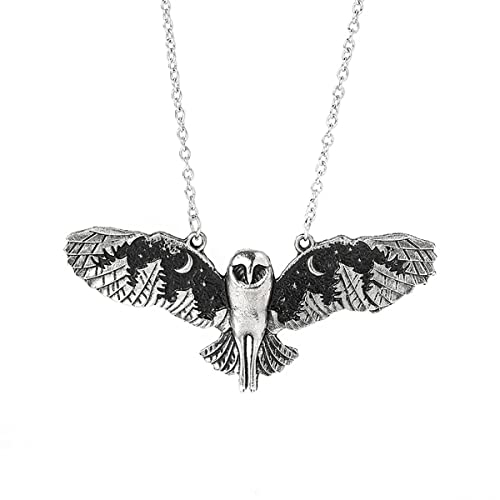 KURTCB Eulen-Anhänger Halskette Vintage Punk Mond Wald Tier Flügel fliegende Fee Kern Kette Choker Halskette für Frauen Männer Zink Kein Edelstein von KURTCB