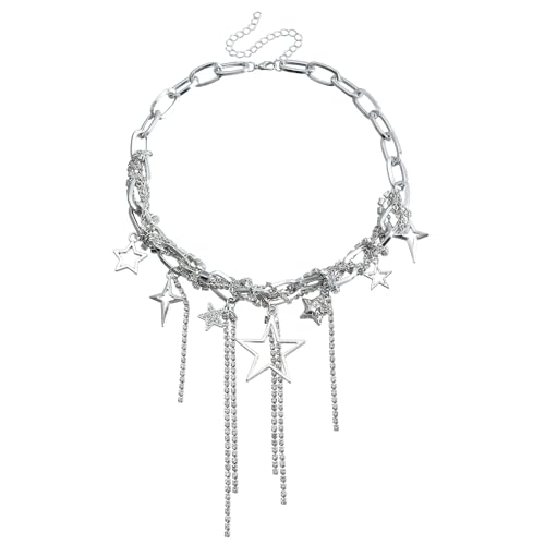 KURTCB Layered Star Choker Necklace Y2k Statement Chunky Rhinestone Bling Fringe Tassel Chain Choker Necklace for Women, free size, Zink, Zirkon KURTCB Layered Star Choker Necklace Y2k Statement Chunky Rhinestone Bling Fringe Tassel Chain Choker Necklace for Women, free size, Zink, Zirkon von KURTCB