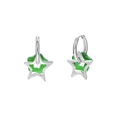 Y2k Stern Ohrringe Grunge Ästhetische Kleine Jade Stern Creolen für Frauen, Zink, Jadeimitat von KURTCB