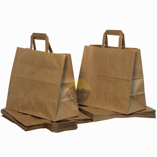 KURTT - Papiertragetasche/Papiertüten 32 + 16 x 26 cm Braun, 250 Stück - Umweltfreundlich - To go Beutel - Mahlzeit Taschen - Papiertüten - Geschenktüten von KURTT