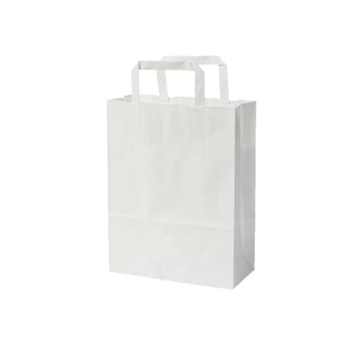 Papiertragetaschen 250 Stück - Weiße Papiertragetaschen - 22+10x28 cm - BIO - Umweltfreundlich - Taschen - Mahlzeitbeutel - Weiß - Papiertüten - Geschenktüten - Papiertüte - Papierbeutel - von KURTT