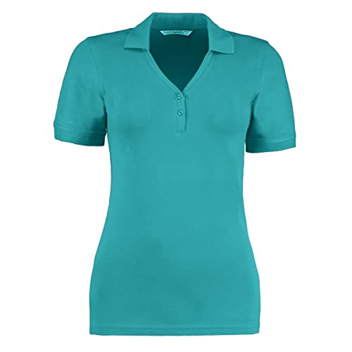 KUSTOM KIT Sophia Comfortec® Damen Kurzarm-Poloshirt mit V-Ausschnitt (38) (Türkis) von KUSTOM KIT