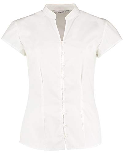 Kustom Kit Damen Cap Sleeve V Neck Continental Bluse, Workwear, Smart, Uni Gr. 44, weiß von KUSTOM KIT