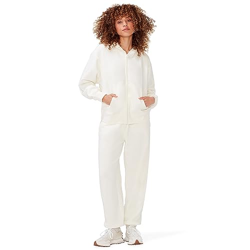 KUT & SO Damen Sweatsuits - Oversize-Trainingsanzug, 2-teiliges Set, enthält Kapuzenpullover mit Reißverschluss und High-Rise Sweatpants, Cremeweiß, Medium von KUT & SO