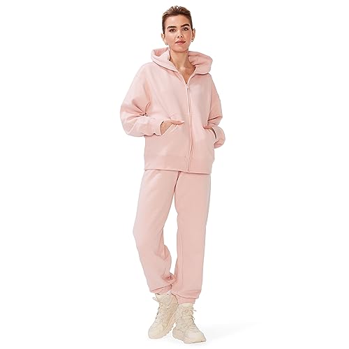 KUT & SO Damen Sweatsuits - Oversize-Trainingsanzug, 2-teiliges Set, enthält Kapuzenpullover mit Reißverschluss und High-Rise Sweatpants, Rosa, Medium von KUT & SO