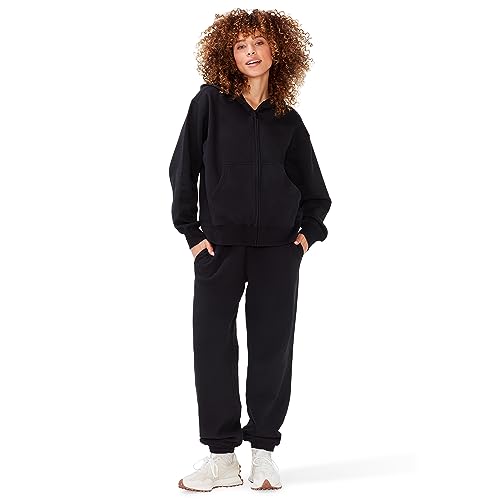 KUT & SO Damen Sweatsuits - Oversize-Trainingsanzug, 2-teiliges Set, enthält Kapuzenpullover mit Reißverschluss und High-Rise Sweatpants, Schwarz, Small von KUT & SO