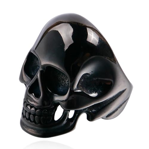 Dark Knight Totenkopf Titanring für Herren – Edgy Gothic Punk Schmuck Vintage Industrial Statement Ring Geschenk, 7, Titanstahl von KUTCEK