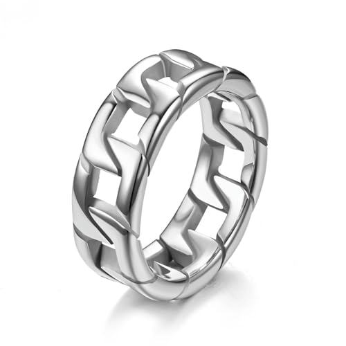 Guss-Kettenring für Herren, Edelstahl, industriell, Hip-Hop, Streetwear, klobiges Gliederband, Schmuck, Geschenk für Freund, 38, Titanstahl von KUTCEK