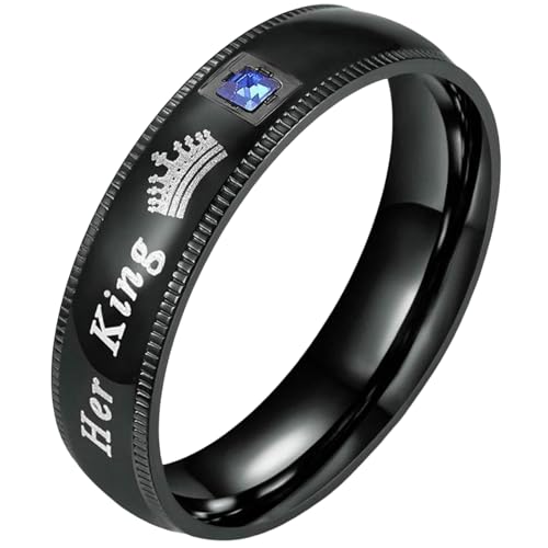 His King Her Queen, Paar-Ringe, Kronen-Design, passende Bänder, Titanstahl, romantisches Geschenk für Hochzeit, Edelstahl von KUTCEK