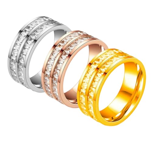 KUTCEK 3 funkelnde Ringe aus Edelstahl, glamouröses Sternenband-Set für Damen, elegantes Paar-Ring, Geschenk, 32, Titanstahl von KUTCEK