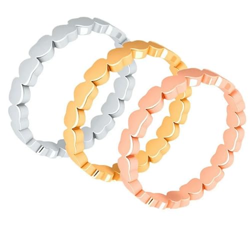 KUTCEK 3-teiliges Herz-Ring-Set aus Titanstahl für Frauen, minimalistisch, stapelbar, dünnes Band, Liebessymbol, Schmuck, feine Ringe, Geschenk für Sie, 32, Titanstahl von KUTCEK