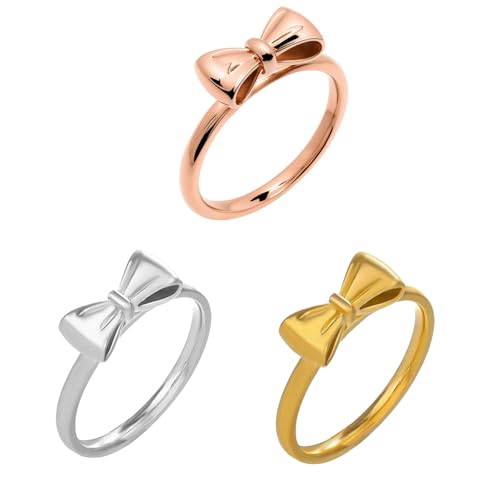 KUTCEK 3-teiliges Schleifen-Knotenringe, Edelstahl, modisch, elegant, Band-Set für Damen, zarter, femininer Schmuck, Geschenk, 32, Titanstahl von KUTCEK