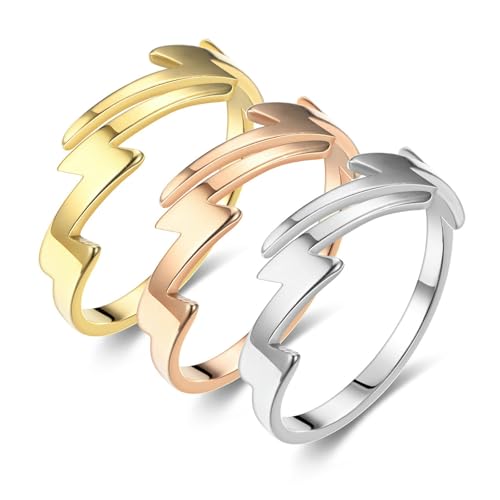 KUTCEK Blitzring aus Edelstahl, Damenschmuck, minimalistisches Paar, passendes Set, Geschenk für Sie, 34, Titanstahl von KUTCEK
