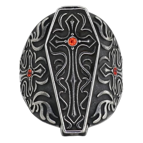 KUTCEK Edelstahl Titan Gothic Kreuz Sarg Ring für Männer Hip Hop Punk Geschenk für Ihn, 34, Edelstahl von KUTCEK