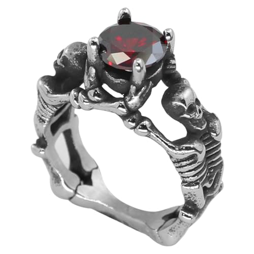 KUTCEK Edelstahl-Titan-Totenkopf-Edelstein-Skelett-Ring für Herren, Gothic-Design, Geschenk für Ihn, 7, Edelstahl von KUTCEK