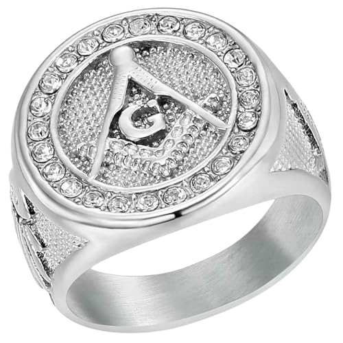 KUTCEK Edelstahl Vintage Freimaurer Kreuz Ring für Herren CZ Akzent Gothic Stil Einzigartiges Design Geschenk für Ihn, 34, Edelstahl von KUTCEK