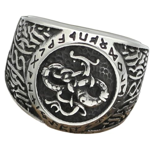 KUTCEK Edelstahl Wikinger Drachen Rune Ring Herren – Retro Keltischer Wolf Design Geschenk für Ihn, 33 cm, Edelstahl von KUTCEK