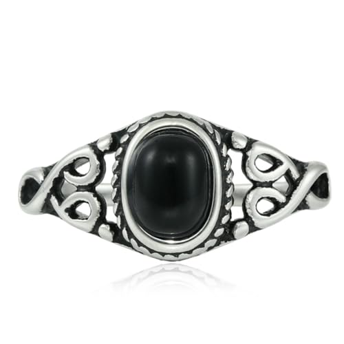 KUTCEK Edgy Punk-Ring aus Titanstahl mit ovalen Edelsteinen, Retro-/Gothic-Stil, Statement-Schmuck für Herren, trendiges Accessoire, 36 von KUTCEK