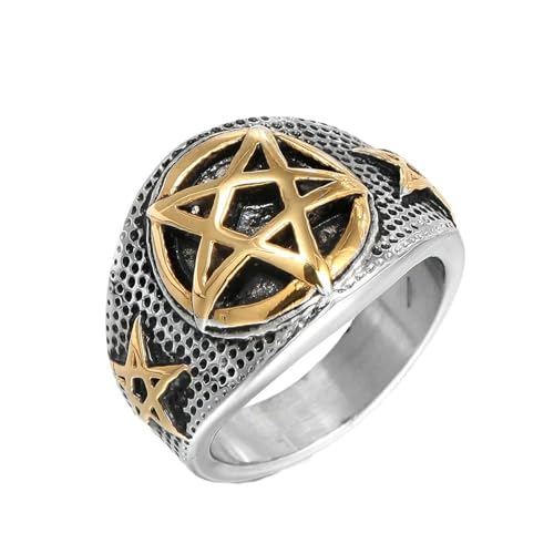KUTCEK Gothic Hexagramm Titan Stahl Ring für Herren – Vintage Punk Cast Statement Schmuck Geschenk, 34, Titanstahl von KUTCEK