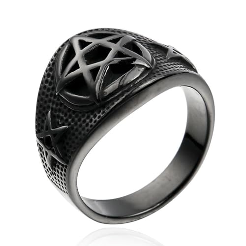 KUTCEK Gothic Hexagramm Titan Stahl Ring für Herren – Vintage Punk Cast Statement Schmuck Geschenk, 36, Titanstahl von KUTCEK
