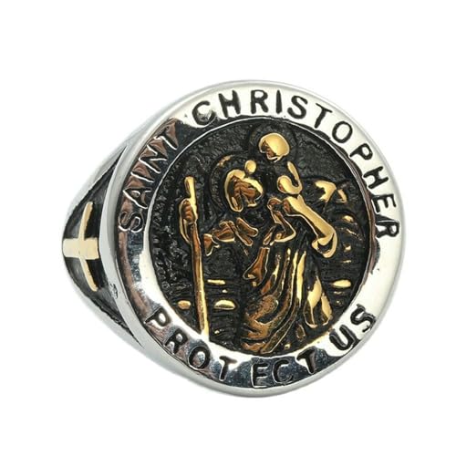 KUTCEK Gothic-Titanstahl-Kreuzring für Herren, Vintage-Punk-Schmuck mit Heiligem Christophorus, einzigartige Ringe für trendige Jungs, 11 KUTCEK Gothic-Titanstahl-Kreuzring für Herren, Vintage-Punk-Schmuck mit Heiligem Christophorus, einzigartige Ringe für trendige Jungs, 11 von KUTCEK