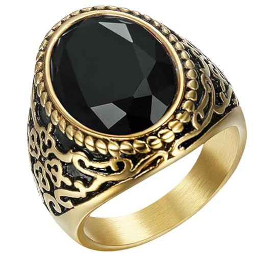 KUTCEK Herren-Edelsteinring mit Kristall-Titanstahl, klassischer Modeschmuck, Geschenk mit funkelndem Design für Ihn, 38, Edelstahl von KUTCEK