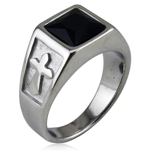 KUTCEK Herren-Ring aus Titanstahl, Punk-Kreuzring mit buntem Edelstein, Gothic-Hip-Hop-Schmuck, modisches Accessoire, Geschenk, 38, Titanstahl von KUTCEK