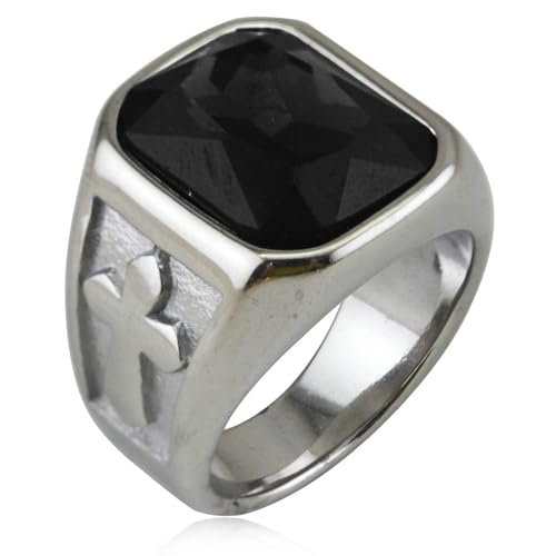 KUTCEK Herren-Ring aus Titanstahl, Punk-Kreuzring mit buntem Edelstein, Gothic-Hip-Hop-Schmuck, modisches Accessoire, Geschenk, 9, Titanstahl von KUTCEK