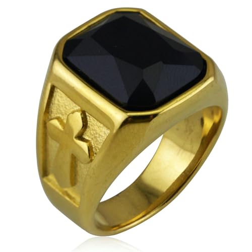 KUTCEK Herren-Ring aus Titanstahl, Punk-Kreuzring mit buntem Edelstein, Gothic-Hip-Hop-Schmuck, modisches Accessoire, Geschenk, 9, Titanstahl von KUTCEK