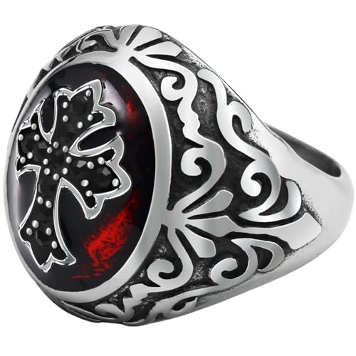 KUTCEK Kreuzring für Männer und Frauen, Edelstahl, Gothic-/Punk-Schmuck, schlicht, mutig, Unisex, Geschenk, 7, Edelstahl von KUTCEK