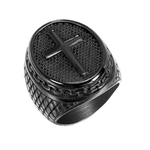 KUTCEK Punk Cross Titan Stahl Ring für Herren - Gothic Hip Hop Edelstahl Schmuck Geschenk, 11, Titanstahl von KUTCEK