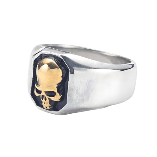 KUTCEK Punk Hip-Hop-Totenkopf-Ring für Herren aus Titanstahl – Halloween, Gothic, Edelstahl, Schmuck, Geschenk, 33 cm, Titanstahl von KUTCEK