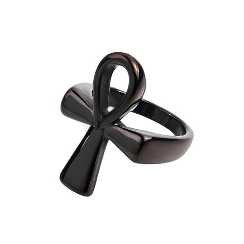 KUTCEK Punk Vintage Edelstahl Kreuz Ring – Gothic Aushöhlen Unisex Titan Schmuck Geschenk für Männer Frauen, 36, Titanstahl von KUTCEK