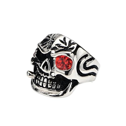 KUTCEK Punk Zirkon Totenkopf Pfeife Titan Stahl Ring - mutige Gothic Pfeife Biker Herren Schmuck Geschenk, 9, Titanstahl von KUTCEK
