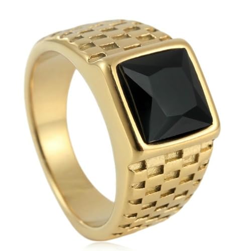 KUTCEK Quadratischer Vintage-Ring aus Titanstahl für Herren, Punk, Gothic-Schmuck mit bunten Steinen, Unisex-Stil, Hochzeitsring, Geschenk, 36 von KUTCEK
