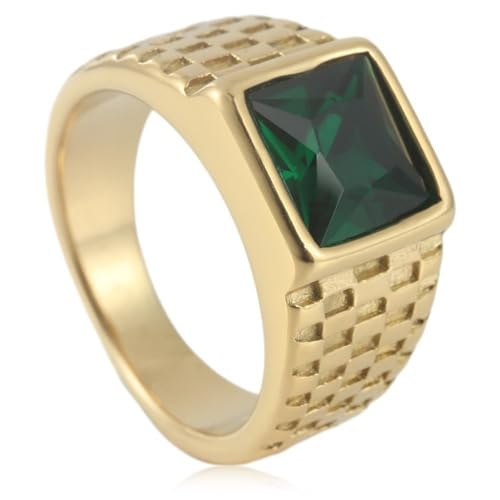 KUTCEK Quadratischer Vintage-Ring aus Titanstahl für Herren, Punk, Gothic-Schmuck mit bunten Steinen, Unisex-Stil, Hochzeitsring, Geschenk, 7 von KUTCEK