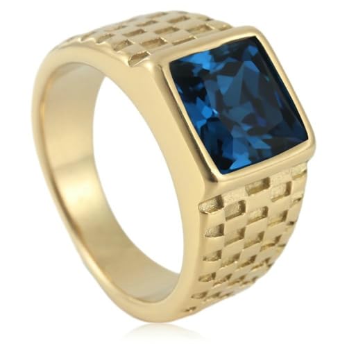 KUTCEK Quadratischer Vintage-Ring aus Titanstahl für Herren, Punk, Gothic-Schmuck mit bunten Steinen, Unisex-Stil, Hochzeitsring, Geschenk, 9 von KUTCEK