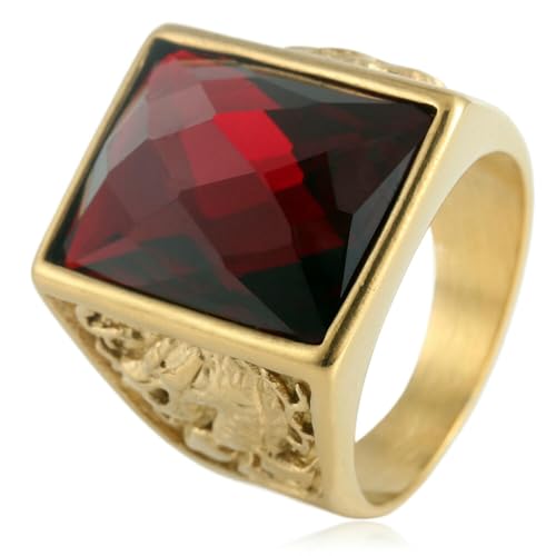 KUTCEK Quadratischer Vintage-Titanstahlring für trendige Männer und Frauen, Punk-Stil mit mehrfarbigen Edelsteinen, Stahlschmuck, Geschenk, 36 KUTCEK Quadratischer Vintage-Titanstahlring für trendige Männer und Frauen, Punk-Stil mit mehrfarbigen Edelsteinen, Stahlschmuck, Geschenk, 36 von KUTCEK