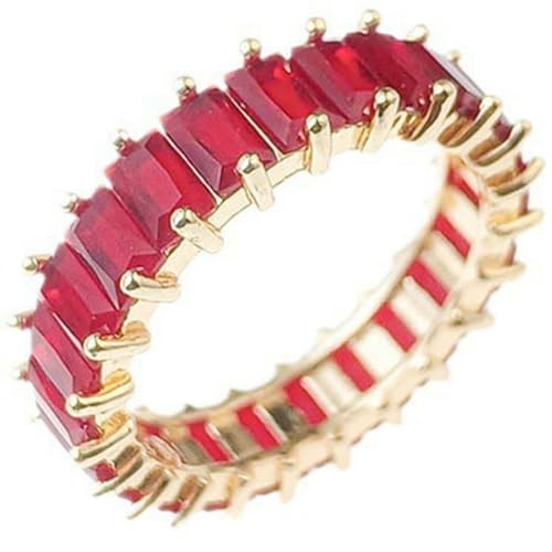 KUTCEK Rechteckiger Zirkon-Stapelring für Damen, funkelnd, volles Band, edler Schmuck, Geschenk für Sie, 34, Titanstahl von KUTCEK
