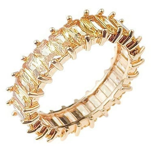 KUTCEK Rechteckiger Zirkon-Stapelring für Damen, funkelnd, volles Band, edler Schmuck, Geschenk für Sie, 36, Titanstahl von KUTCEK