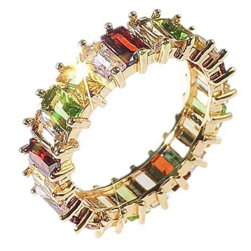 KUTCEK Rechteckiger Zirkon-Stapelring für Damen, funkelnd, volles Band, edler Schmuck, Geschenk für Sie, 9, Titanstahl von KUTCEK