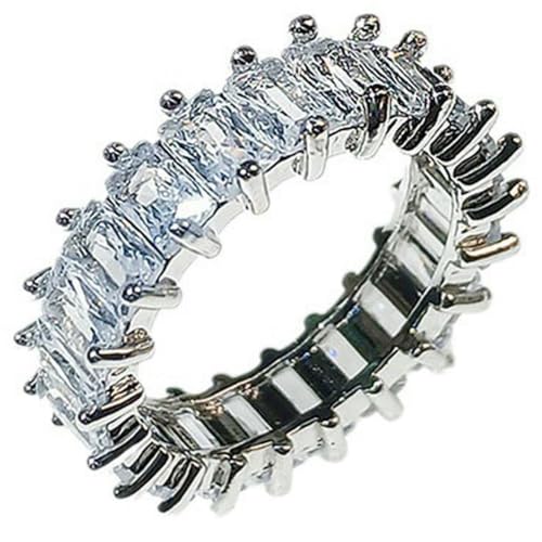 KUTCEK Rechteckiger Zirkon-Stapelring für Damen, funkelnd, volles Band, edler Schmuck, Geschenk für Sie, 9, Titanstahl von KUTCEK