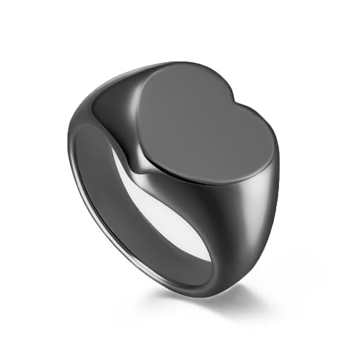 KUTCEK Ring in Herzform, Edelstahl, gegossen, poliert, minimalistisches Liebessymbol, Geschenk für Sie, 34, Titanstahl von KUTCEK