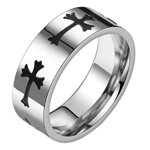 KUTCEK Titan-Stahlring für Herren, Kreuzmuster, schwarzes Finish, Gothic-Stil, Schmuck, Geschenk für Ihn, 7, Titanstahl von KUTCEK
