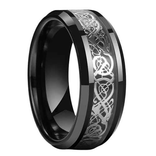 KUTCEK Titan-Stahlring mit Drachenmuster, für Herren, passendes Paar, maskuliner Schmuck, Geschenk mit symbolischem Design, 11, Titanstahl von KUTCEK
