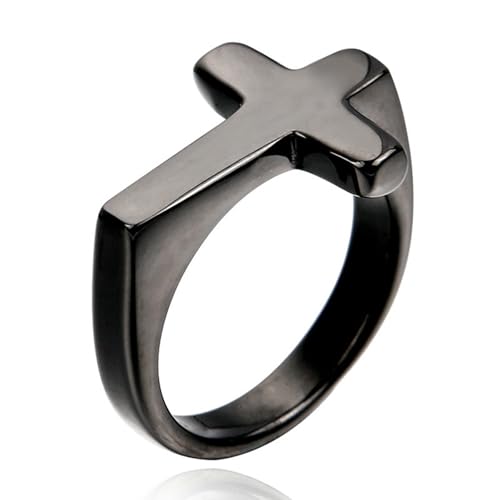 KUTCEK Trendiger Edelstahl-Kreuzring für Herren – Gothic-Punk-Titanstahlband, Unisex, religiöser Schmuck, Geschenk, 32, Titanstahl von KUTCEK