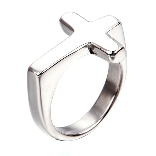 KUTCEK Trendiger Edelstahl-Kreuzring für Herren – Gothic-Punk-Titanstahlband, Unisex, religiöser Schmuck, Geschenk, 33 cm, Titanstahl von KUTCEK