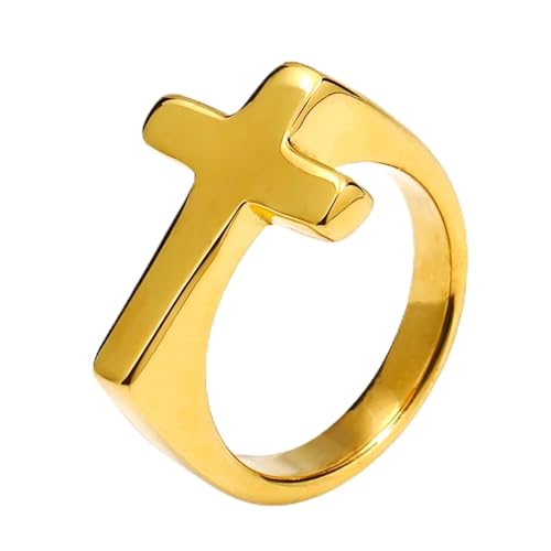 KUTCEK Trendiger Edelstahl-Kreuzring für Herren – Gothic-Punk-Titanstahlband, Unisex, religiöser Schmuck, Geschenk, 7, Titanstahl von KUTCEK